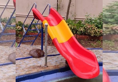 FRP Spiral slide for kids installed in swimming pool at Malad 